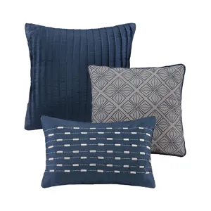 Biloxi Full/Queen 6 Piece Jaquard Duvet Cover Set - Navy