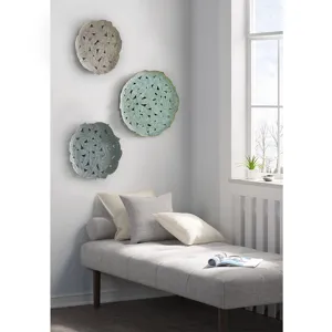 Madison Park Rossi Textured Feather 3-piece Metal Disc Wall Decor Set