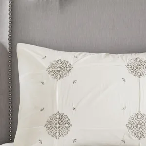 Madison Park Malia 4 Piece Embroidered Cotton Reversible Duvet Cover Set