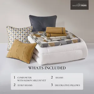 Cirque Queen Jacquard Oversized Duvet Style Comforter Set - Gold