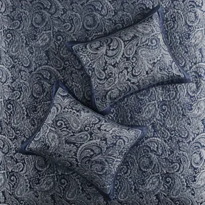 Aubrey King 5 Piece Jacquard Bedspread Set with Throw Pillows - Navy