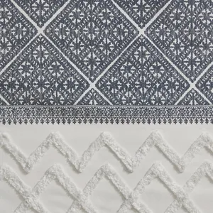 Mila Cotton Printed Curtain Panel with Chenille detail and Lining - Navy