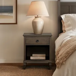 Victoria one-drawer wood nightstand with shelf - Antique Brown