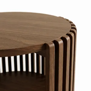 INK+IVY Wyatt Round Slatted Wood End Table with 2-Tier Open Storage - Honey Brown
