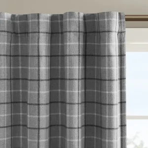 Anaheim Plaid Rod Pocket and Back Tab Curtain Panel with Fleece Lining - Grey