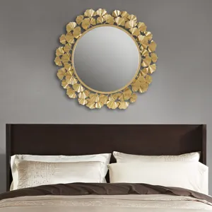 Eden Gold Gingko Leaf Round Wall Mirror 30.5\" - Gold