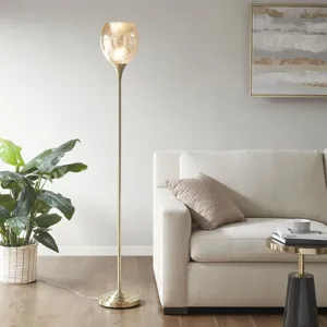 Bellow Uplight Floor Lamp with Mercury Glass Shade - Antique Brass