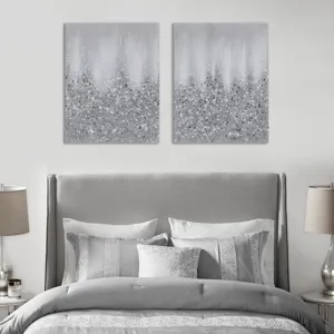 Madison Park Glimmer Heavily Embellished 2-piece Canvas Wall Art Set - Silver