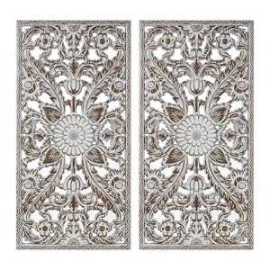 Madison Park Botanical Panel Distressed Carved Wood 2-piece Wall Decor Set