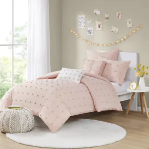 Urban Habitat Brooklyn Cotton Jacquard Comforter Set with Euro Shams and Throw Pillows