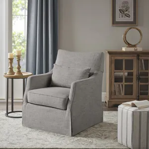 London London Upholstered Skirted Swivel Armchair with Lumbar Pillow - Grey