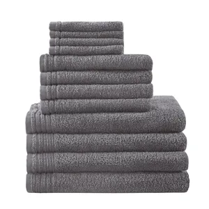 Big Bundle 100% Cotton Quick Dry 12 Piece Bath Towel Set - Grey