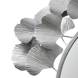 Eden Gingko Leaf Round Wall Mirror 30.5” - Silver
