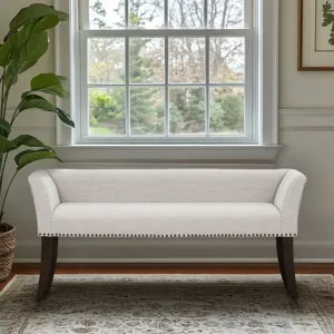 Welburn 49.5\" Upholstered Bench with Back & Wood Legs - Cream