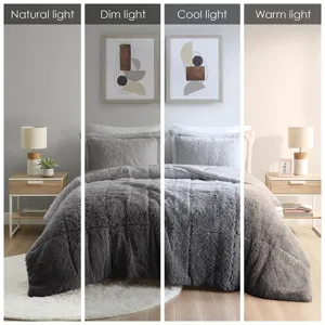 Intelligent Design Brielle Ombre Shaggy Long Fur Comforter Mini Set
