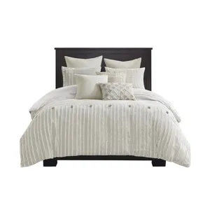 Madison Park Signature Essence Oversized Cotton Clipped Jacquard Comforter Set with Euro Shams and Throw Pillows