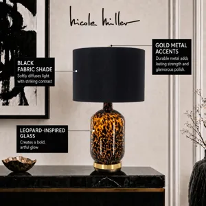 Nicole Miller Roux Leopard Pattern Glass Table Lamp