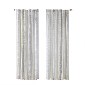 Ebby 2pk Poly Printed Curtain Panel with Tufted Stripe - White/Taupe