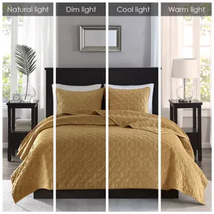 Harper King/California King 3 Piece Velvet Quilt Set - Mustard