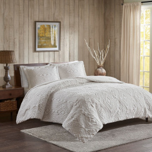 Teton King/Cal King Embroidered Plush Quilt Set - Ivory