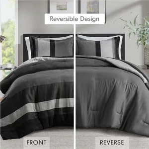 Comfort Spaces Highland Stripe Pieced Faux Suede Comforter Set