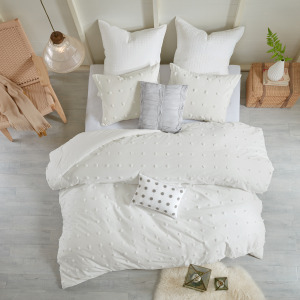 Brooklyn Full/Queen Cotton Jacquard Comforter Set with Euro Shams and Throw Pillows - Ivory