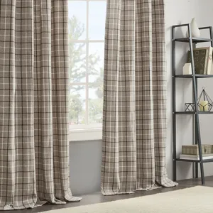 Anaheim Plaid Rod Pocket and Back Tab Curtain Panel with Fleece Lining - Brown