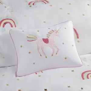 Alicia Full Rainbow and Metallic Stars Comforter Set with Bed Sheets - White