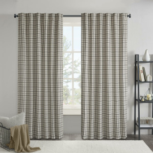 Anaheim Plaid Rod Pocket and Back Tab Curtain Panel with Fleece Lining - Black