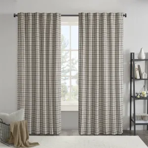 Anaheim Plaid Rod Pocket and Back Tab Curtain Panel with Fleece Lining - Black