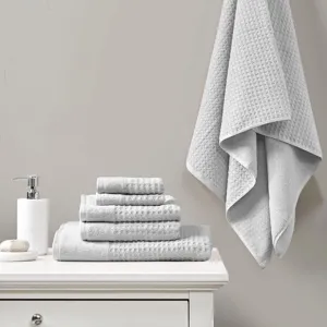 Madison Park Spa Waffle Cotton Jacquard Bath Towel 6 Piece Set