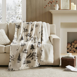 Woolrich Print Plush to Sherpa Heated Throw