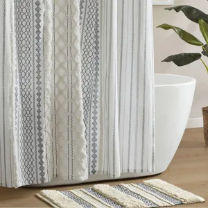 INK+IVY Imani Cotton Printed Shower Curtain with Chenille