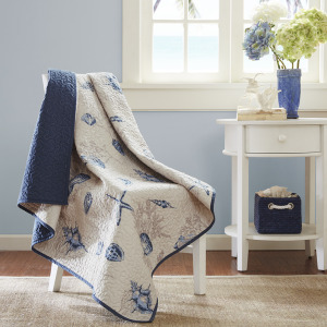 Bayside Oversized Printed Microfiber Quilted Throw - Blue