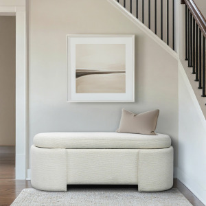 Leslie Fully Upholstered Oval Storage Bench with Soft-Close Lid - Ivory