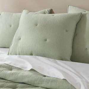 Breeze Cotton Gauze Embroidered Euro Sham - Sage
