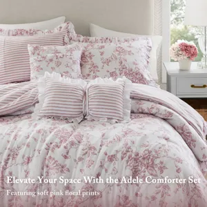Adele King 5 Pieces Comforter Set with Decorative Pillows - Pink