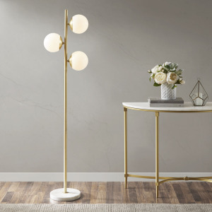 Holloway 3-Globe Light Floor Lamp with Marble Base - White/Gold