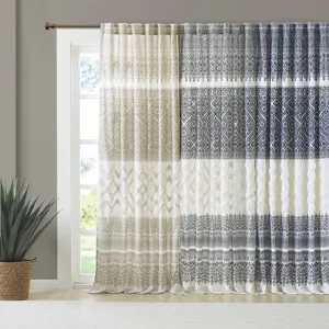 Mila Cotton Printed Curtain Panel with Chenille detail and Lining - Taupe