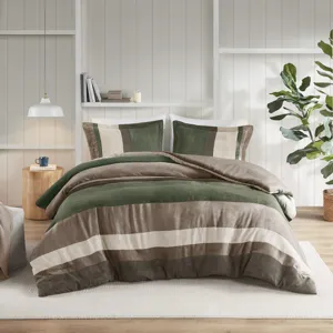 Comfort Spaces Highland Stripe Pieced Faux Suede Comforter Set
