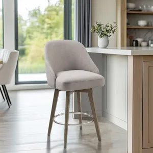 Pearce Pearce Swivel Upholstered Counter Stool with Solid Wood Legs & Metal Footrest - Grey