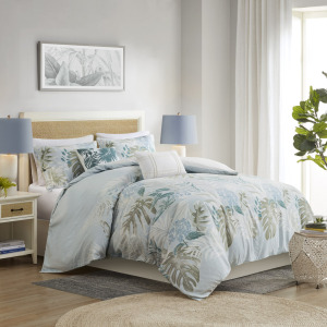 Harbor House Blue Kiawah Island 5 Piece Cotton Duvet Cover Set with Throw Pillow
