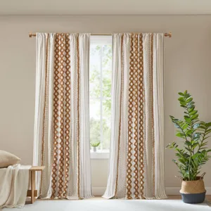 INK+IVY Imani Cotton Printed Curtain Panel with Chenille Stripe and Lining