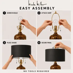 Nicole Miller Roux Leopard Pattern Glass Table Lamp