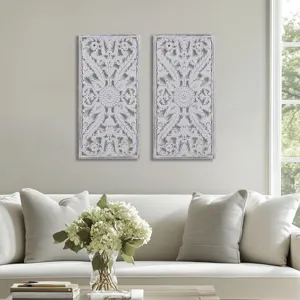 Madison Park Botanical Panel Distressed Carved Wood 2-piece Wall Decor Set