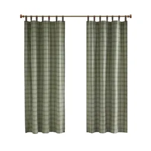 Anaheim Plaid Faux Leather Tab Top Curtain Panel with Fleece Lining - Green