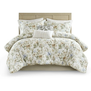Harbor House Blue Herbal 6 Piece Cotton Sateen Print Oversized Comforter Set
