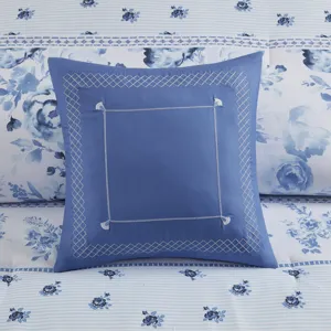 Christa Full/Queen Floral Striped Comforter Set - Blue