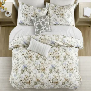 Harbor House Blue Herbal 5 Piece Cotton Sateen Print Duvet Set