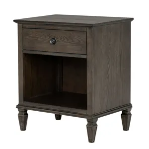 Victoria one-drawer wood nightstand with shelf - Antique Brown